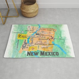 USA New Mexico State Illustrated Travel Poster Favorite Map Rug