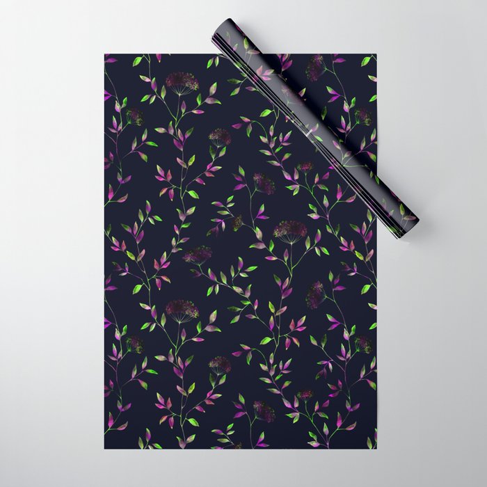 Neon foliate seamless pattern on dark background. Wrapping Paper
