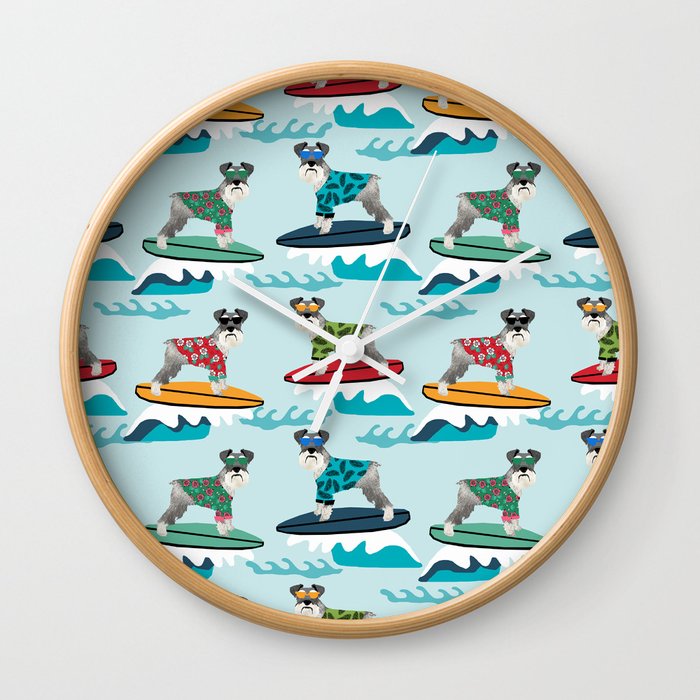 schnauzer surfing dog breed pattern Wall Clock