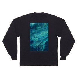 Blue & Teal Acrylic Abstract Fluid Art Long Sleeve T-shirt