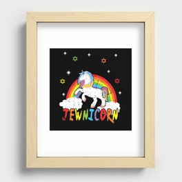 Cute Rainbow Unicorn Jew Menorah Happy Hanukkah Recessed Framed Print