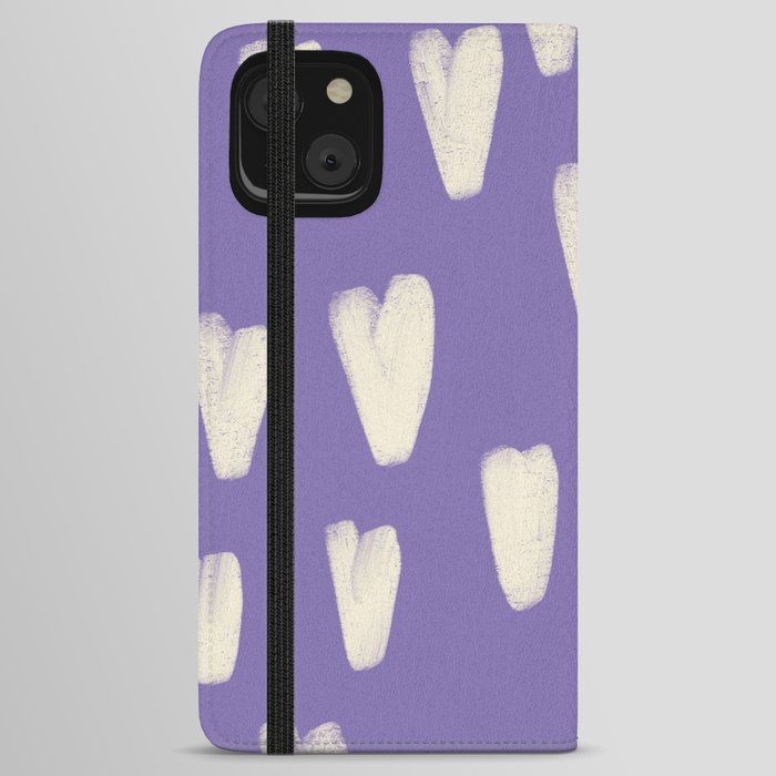 Hand-Drawn Hearts on Very Peri Purple  iPhone Wallet Case