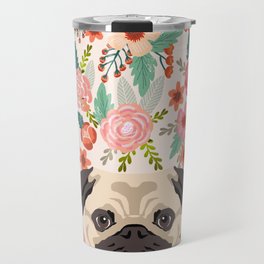 Pug floral dog portrait Pug dog peeking face gifts for dog lover pugs Travel Mug