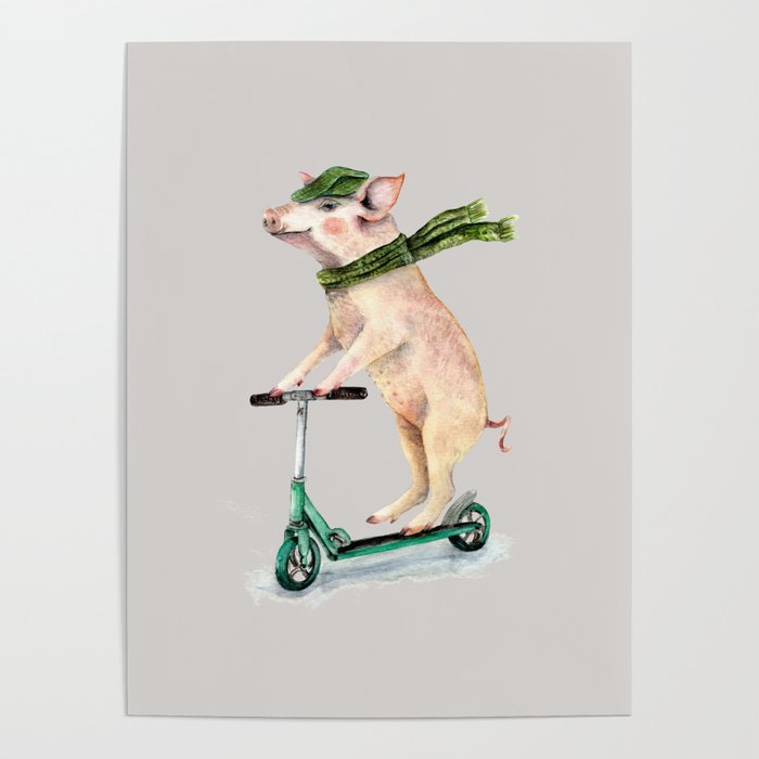 Piggy on a scooter Poster