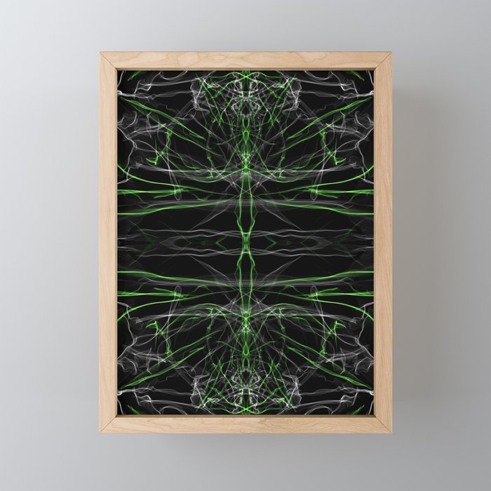 Liquid Light Series 8 ~ Green & Grey Abstract Fractal Pattern Framed Mini Art Print