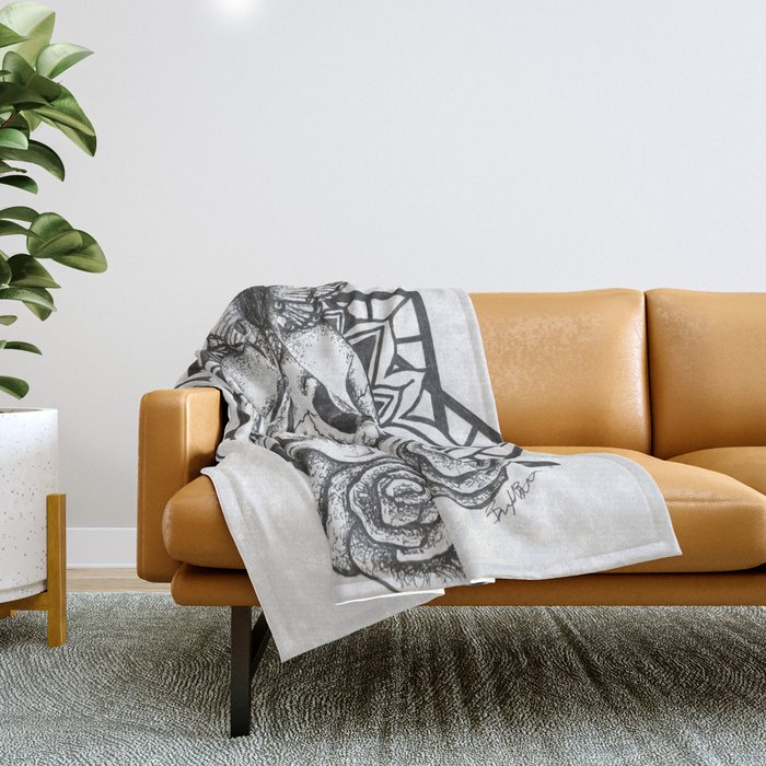 Skull and Roses Throw Blanket