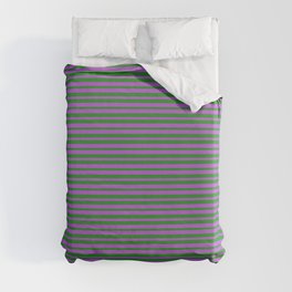 [ Thumbnail: Orchid and Forest Green Colored Striped Pattern Duvet Cover ]