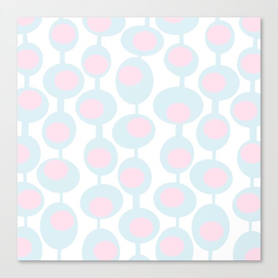 abstract 60ies circles and dots pattern in pink, white and aqua Canvas Print
