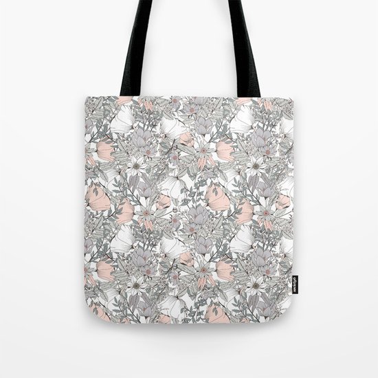 Seamless pattern design with hand drawn flowers and floral elements Tote Bag