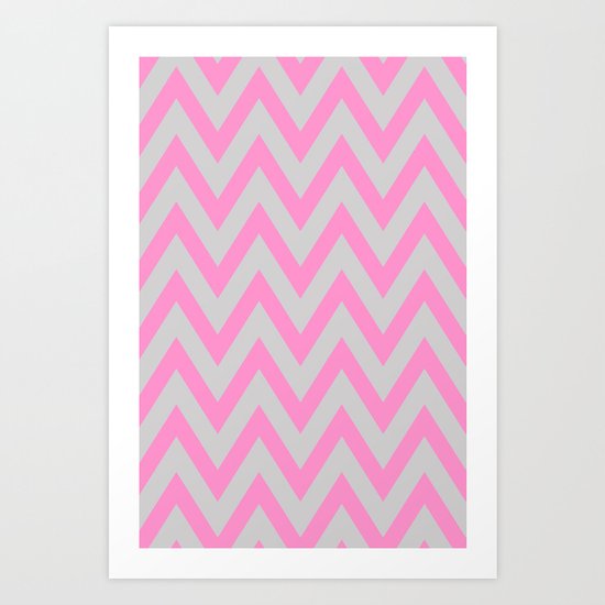 Pink & Gray Chevron Art Print