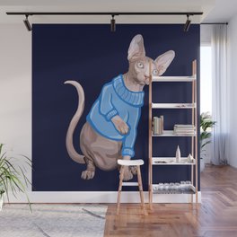 Cute Sphynx Cat with Blue Knit Sweater  Wall Mural