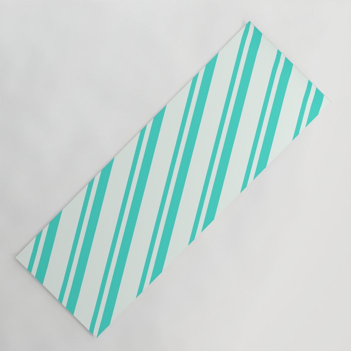 Mint Cream and Turquoise Colored Lines Pattern Yoga Mat