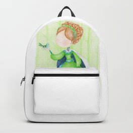 Green little princess with a bird | colored pencils children art Backpack | Colored Pencil, Girlshirt, Pastel, Asillustrations, Fairyart, Babyillustration, Drawing, Green, Childrenart, Pasteltones 