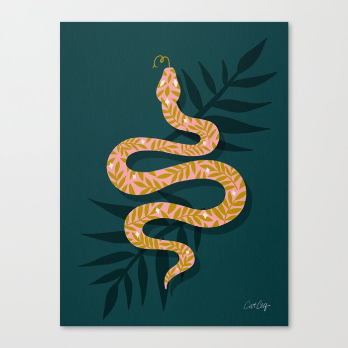 Tropical Serpent – Teal & Blush Canvas Print