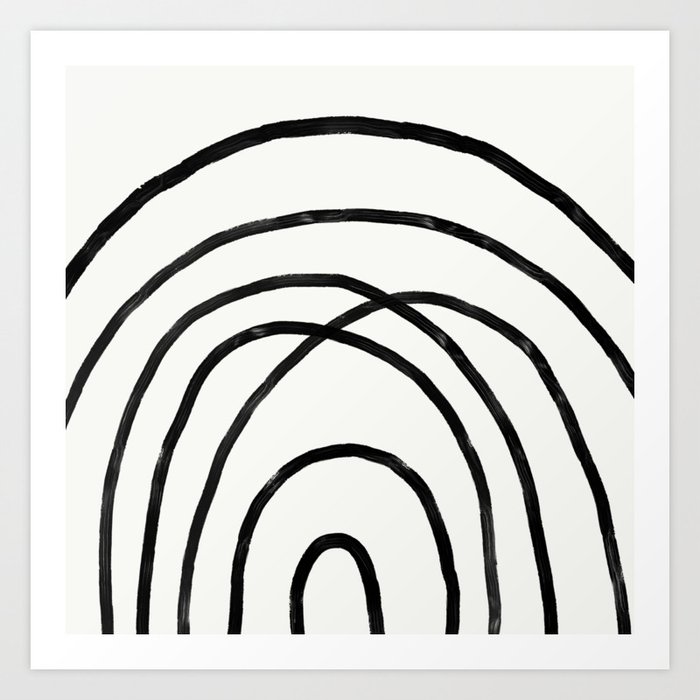Mid Century Modern Rainbow Arches Minimalist Brush Strokes - Black and White Painting Art Print