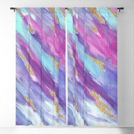 Pink purple lavender teal gold glitter watercolor paint brushstrokes Blackout Curtain