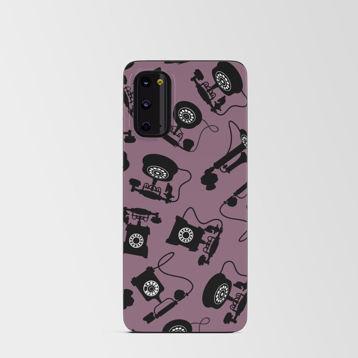 Black Vintage Rotary Dial Telephone Pattern on Dark Purple Android Card Case