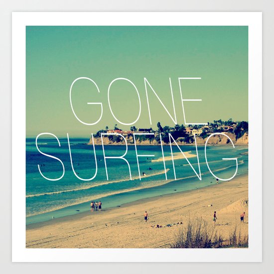 Gone Surfing Vintage California Beach Art Print