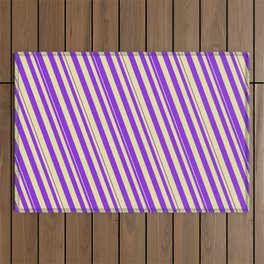 [ Thumbnail: Purple and Pale Goldenrod Colored Striped/Lined Pattern Outdoor Rug ]