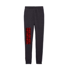 Hand-Drawn Herringbone (Black & Red Pattern) Kids Joggers