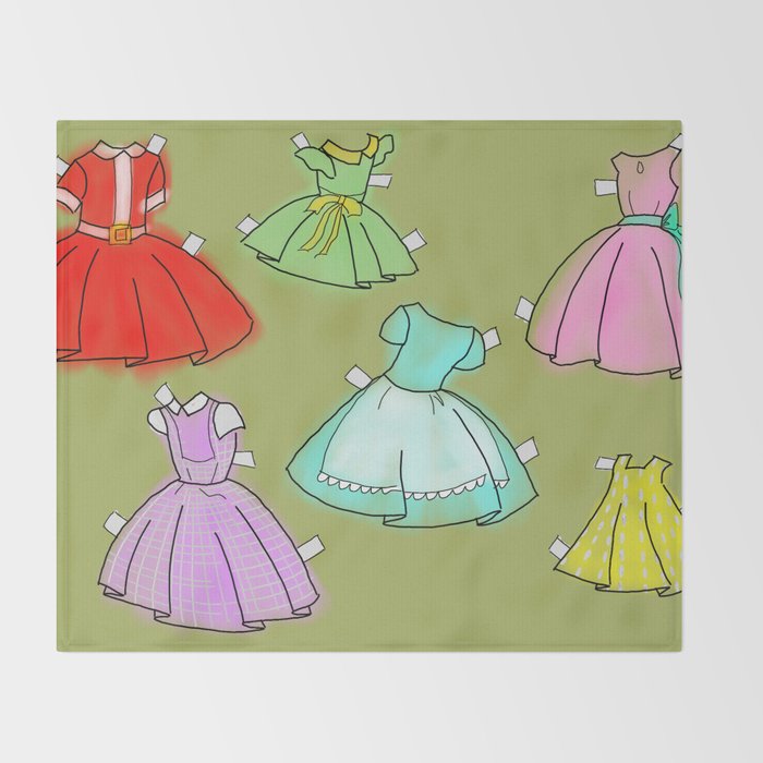 1950 S Paper Doll Dresses Throw Blanket By Drawncurtains Society6