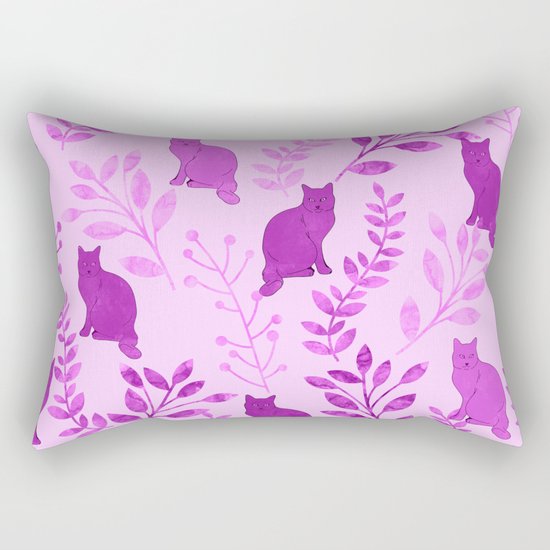 Watercolor Floral and Cat V Rectangular Pillow