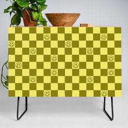 Yellow/Olive Color Smiley Face Checkerboard Credenza