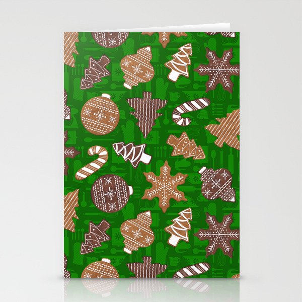 Green Baking Christmas Gingerbread Cookies Stationery Cards