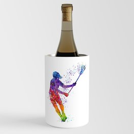 Lacrosse Girl Colorful Watercolor Sports Art Gift Wine Chiller