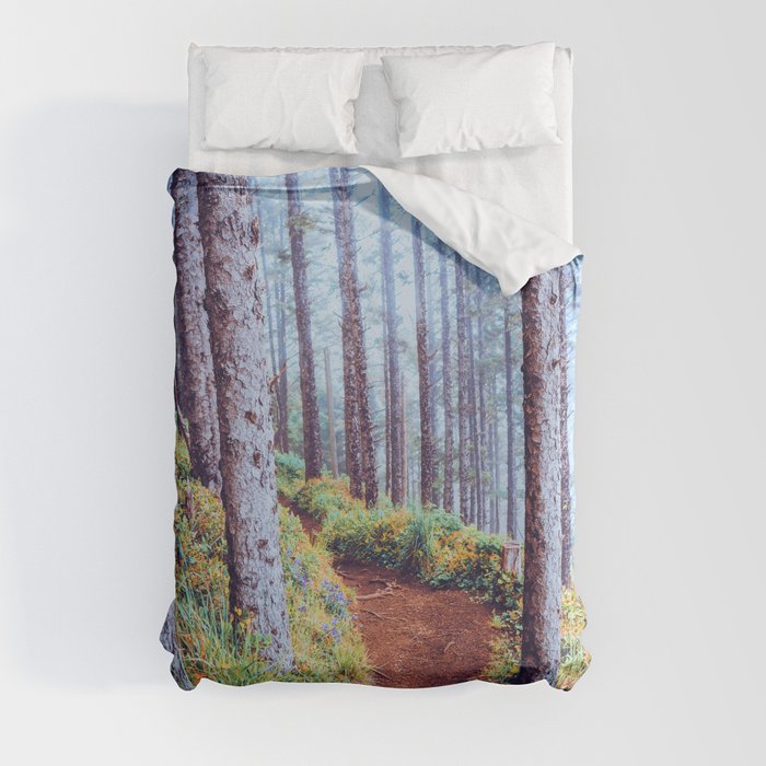 Foggy and Colorful Forest | Oregon Coast Nature and Travel Photography | PNW Duvet Cover