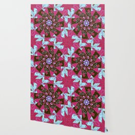 Hot Pink and Brown Floral Geometric  Wallpaper