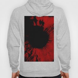 One-eyed iris transformed into an abstract explosion in red and black tones. Hoody