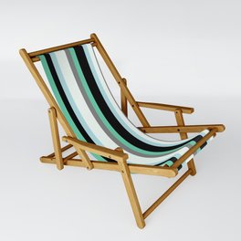 [ Thumbnail: Aquamarine, Black, Powder Blue, Mint Cream, and Gray Colored Pattern of Stripes Sling Chair ]