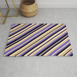 [ Thumbnail: Tan, Slate Blue, Black, and Beige Colored Stripes/Lines Pattern Rug ]