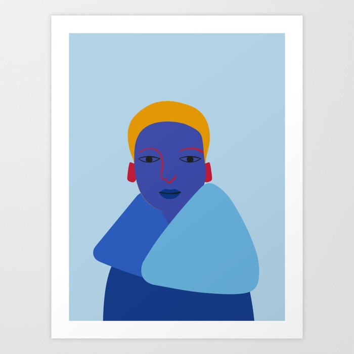 Blue Face Girl Art Print