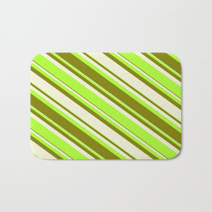 Beige, Light Green & Green Colored Striped/Lined Pattern Bath Mat