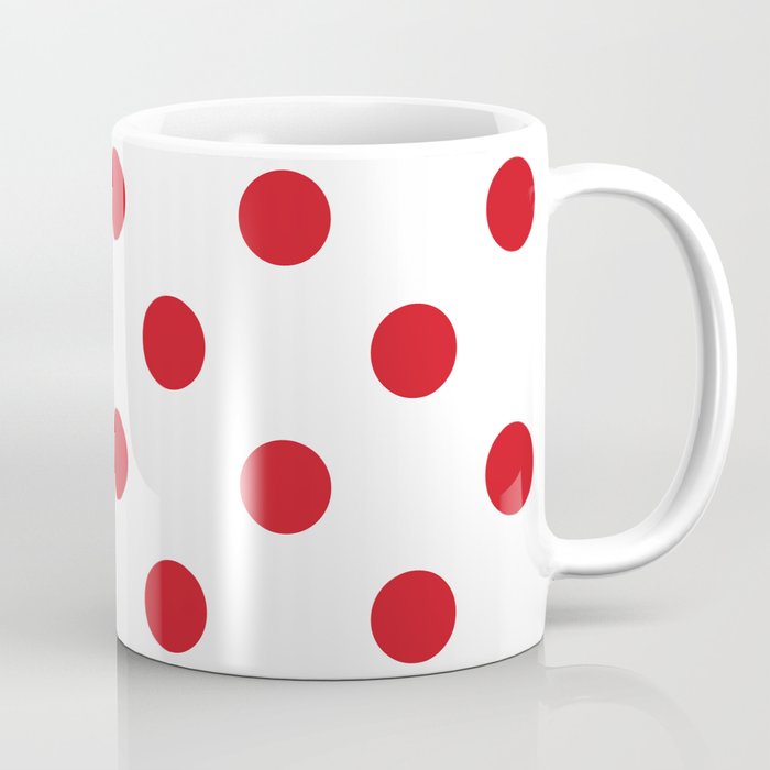 Polka Dots - Fire Engine Red on White Coffee Mug
