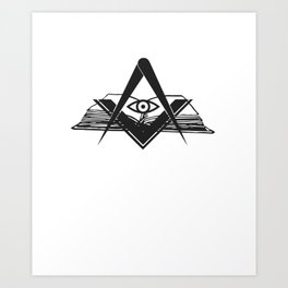 Masonic compasses with book and all-seeing eye black design Art Print