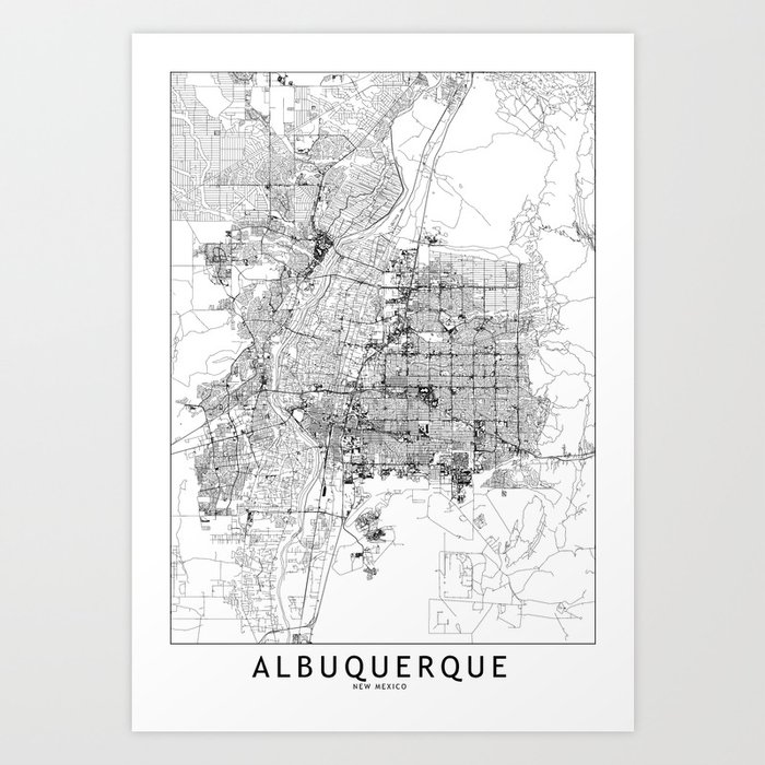 Albuquerque White Map Art Print