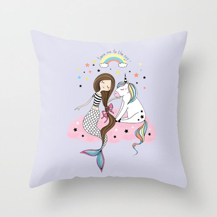 Mermaid & Unicorn Throw Pillow