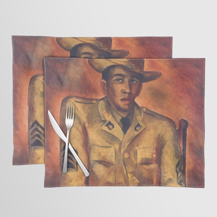 African American Soldier Harlem Renaissance masterpiece portrait painting by Malvin Gray Johnson for home and wall decor Placemat