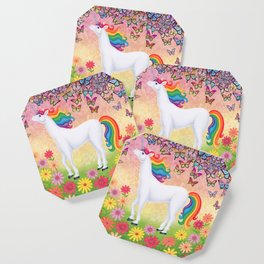 whimsy (rainbow unicorn), butterflies, African daisies Coaster