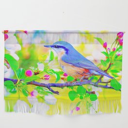 Blue Bird On A Branch Of Flowers Wall Hanging