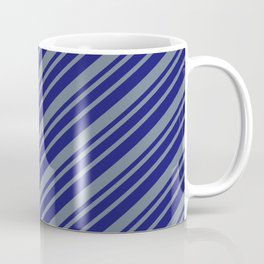 [ Thumbnail: Midnight Blue & Slate Gray Colored Striped Pattern Coffee Mug ]