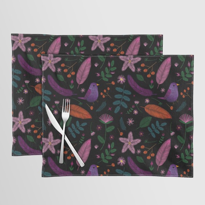 Embroidered Bird & Flowers Placemat