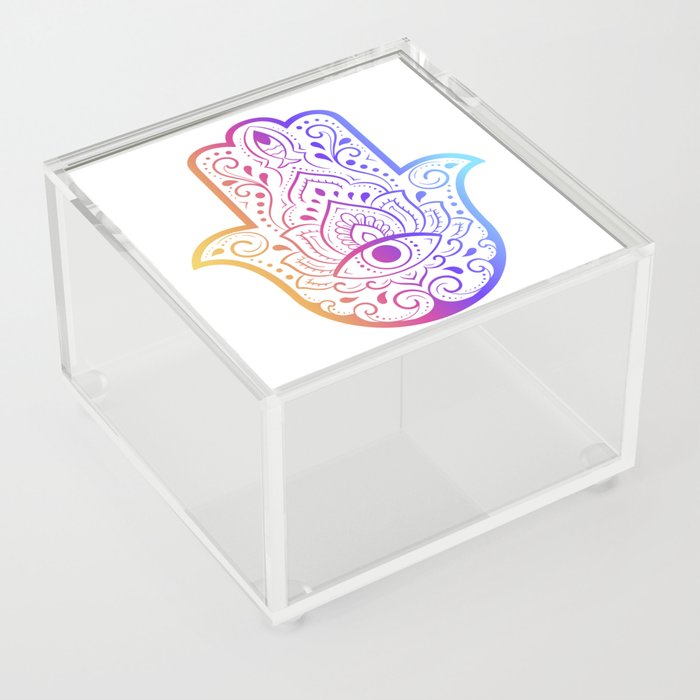Colorful Hamsa hand drawn symbol with flower. Decorative pattern in oriental style for interior decoration and henna drawings. Acrylic Box