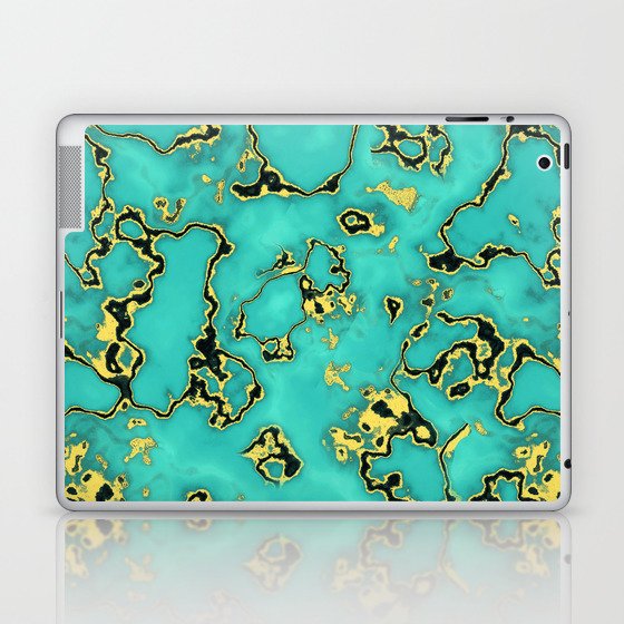 Turquoie Gold Marble Green Mint Aqua Laptop & iPad Skin
