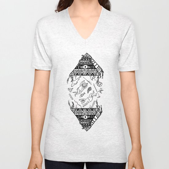 On how the mystical levitation of divers are induced by floating pyramids Unisex V-Neck