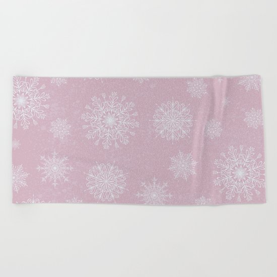 Assorted Snowflakes On Pink Background Beach Towel