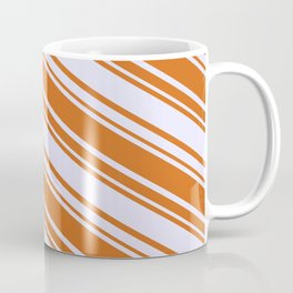 [ Thumbnail: Chocolate & Lavender Colored Lined/Striped Pattern Coffee Mug ]